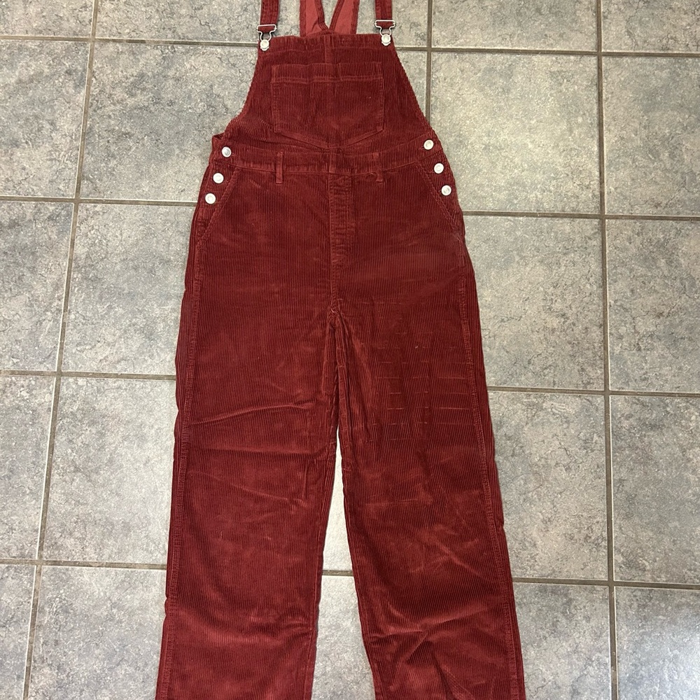 Corduroy Bib Overalls in Rust Red